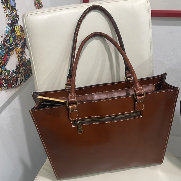 Patricia Nash Zancona Tan Leather Top Zip Closure Tote Bag - Picture 4 of 8